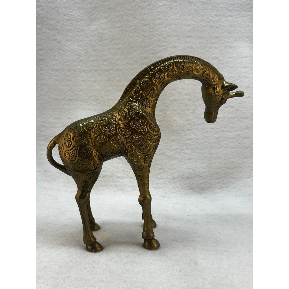 Brass African Giraffe Figurine Statue Solid 9" Tall MCM- Heavy - Picture 2 of 7